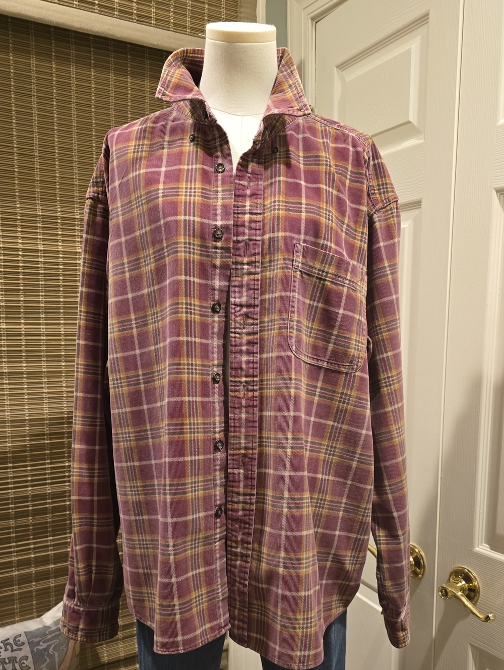 Men's Red And Purple Plaid Button-Down Shirt - Casual Long Sleeve